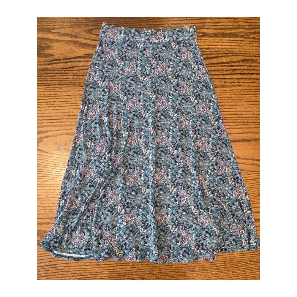 Brora Paisley Midi Skirt Blue Green Floral Viscose Blend Made in England Size 8